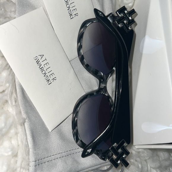 Atelier Swarovski Sunglasses Women Black Havana Grey Gradient Crystal Side Arms main image 6